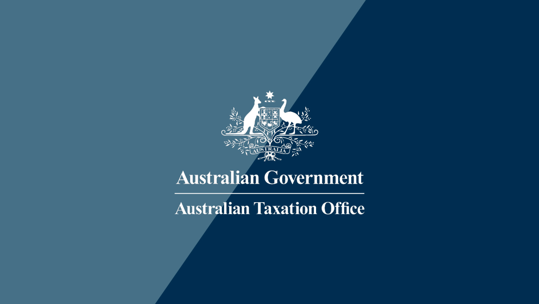 The image features the official logo of the Australian Taxation Office with the Australian Government coat of arms. The background is divided into two shades of blue. The text reads "Australian Government" above a line and "Australian Taxation Office" below it, ideal for SMSF Accountants seeking compliance visuals.